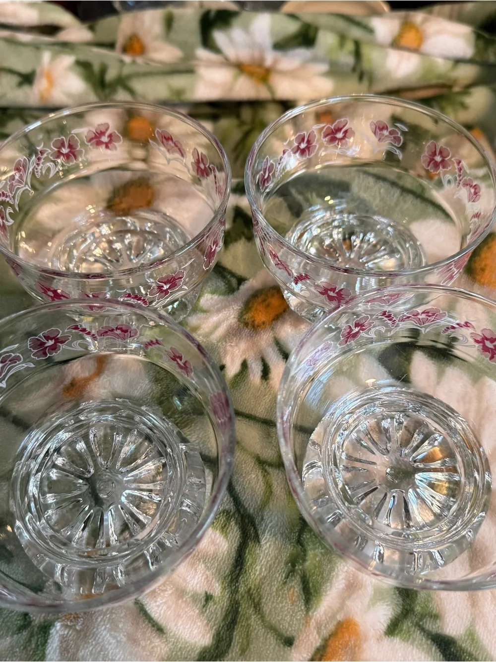 Set of 4 Vintage Parka Glass Pedestal Dessert Bowls with Flower Motif